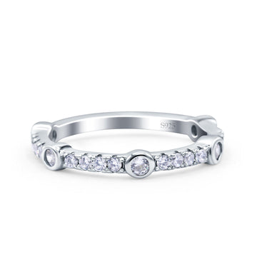 Half Eternity Ring Wedding Band Round Pave Simulated CZ 925 Sterling Silver (3mm)